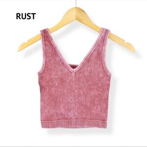 Zenana Rust Ribbed V-Neck Cropped Women's Tank Top